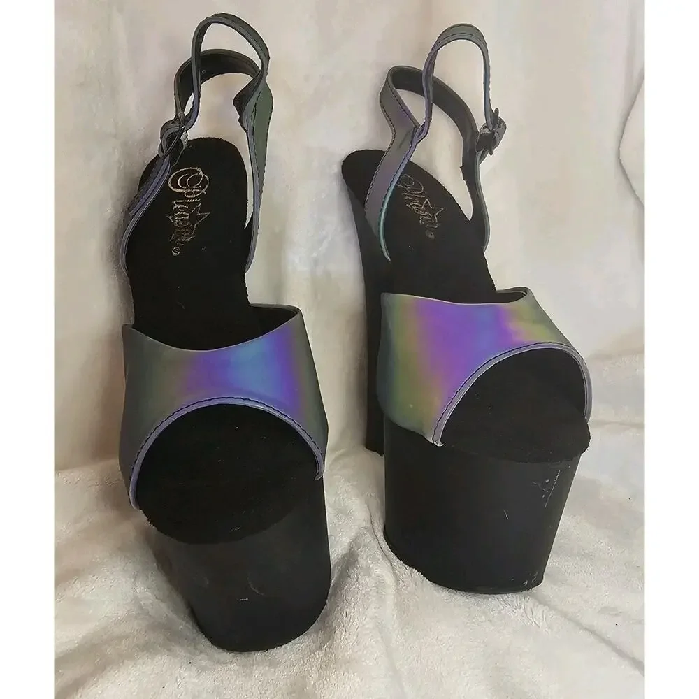 Pleaser Iridescent Purple & Green 7 inch Platform Heels Size 7 Pole Stripper - Picture 1 of 7
